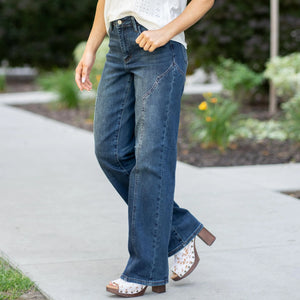 Judy Blue Mid Rise Western Seam Detail Straight Leg Jeans