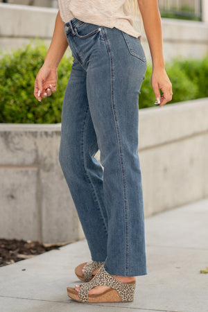 Judy Blue Mid Rise Tummy Control Vintage Raw Hem Straight Leg Jeans