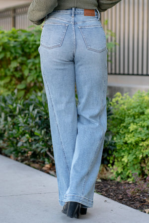 Judy Blue High Waist Side Seam Detail Wide Leg Retro Jeans