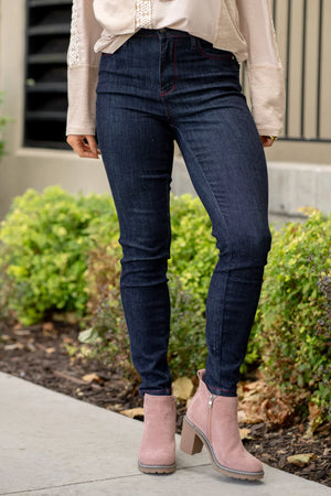 Judy Blue High Waist Heart Shaped Back Pockets Dark Wash Skinny Jeans