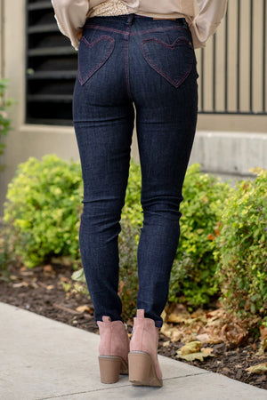 Judy Blue High Waist Heart Shaped Back Pockets Dark Wash Skinny Jean