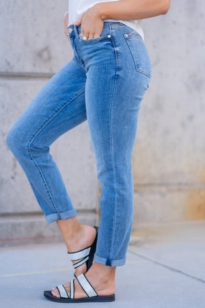 Judy Blue Mid Rise Non Distressed Cuffed Hem Slim Jeans