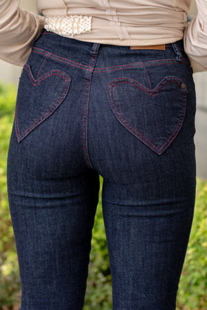 Judy Blue High Waist Heart Shaped Back Pockets Dark Wash Skinny Jeans