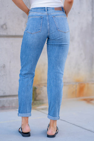 Judy Blue Mid Rise Non Distressed Cuffed Hem Slim Jeans