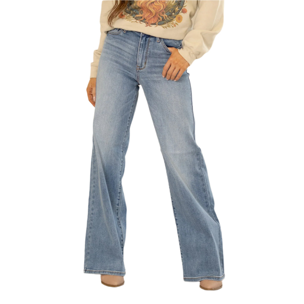 Judy Blue High Waist Wide Leg Vintage Wash Retro Jeans