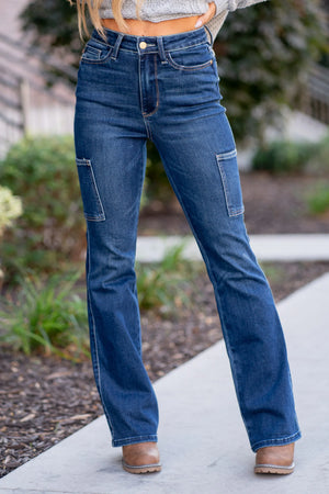 Judy Blue Mid Rise Boot Cut Cargo Jeans