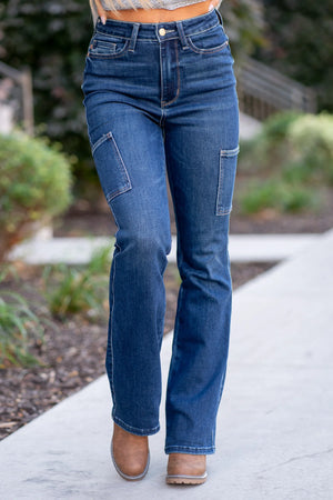 Judy Blue Mid Rise Boot Cut Cargo Jeans