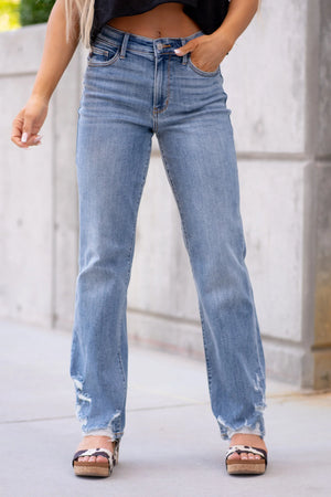 Judy Blue High Waist Straight Leg Jeans with Heavy Destroy