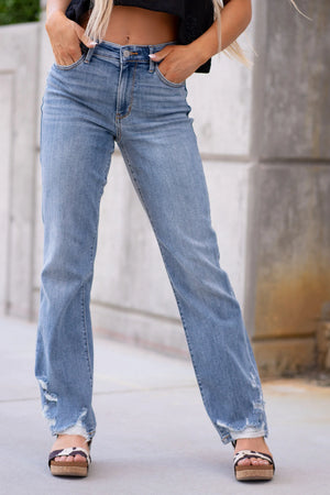 Judy Blue High Waist Straight Leg Jeans with Heavy Destroy