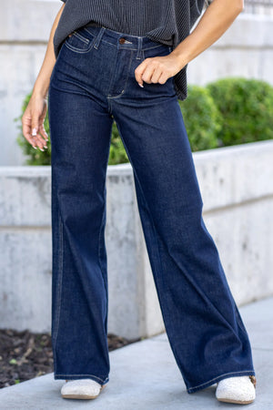 Judy Blue High Waist Tummy Control Retro Wide Leg Dark Denim Jeans