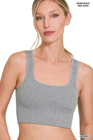 Ribbed Square Neck Bralette w/ pads Brami Crop Top by Zenana 6134