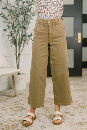 Judy Blue High Waist Wide Leg Ankle Jean in Mocha with Vintage Front Yoke