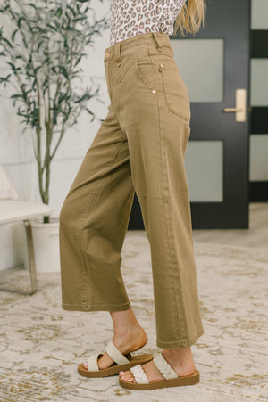 Judy Blue High Waist Wide Leg Ankle Jean in Mocha with Vintage Front Yoke