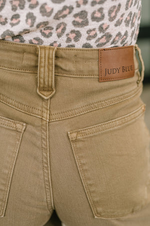 Judy Blue High Waist Wide Leg Ankle Jean in Mocha with Vintage Front Yoke