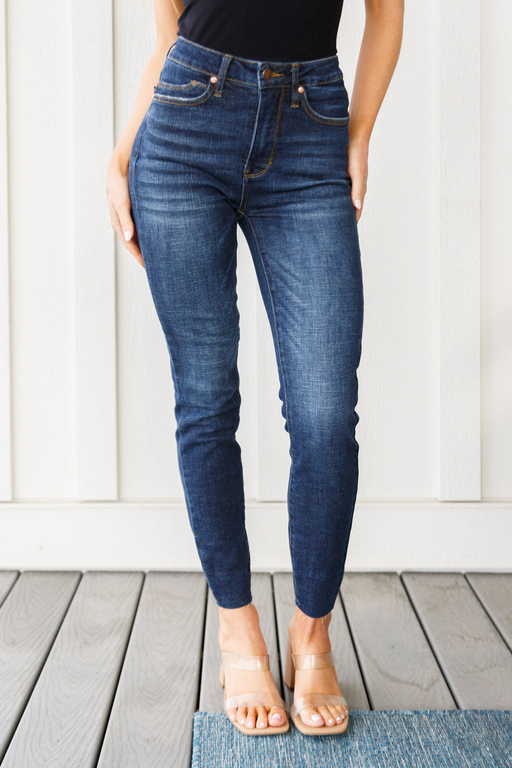 Judy Blue Hi Rise Tummy Control Raw Hem Skinny Jeans