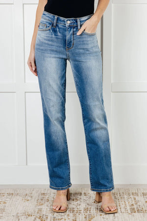 Judy Blue High Waist Vintage Wash Brushed Thermal Straight Leg Jeans