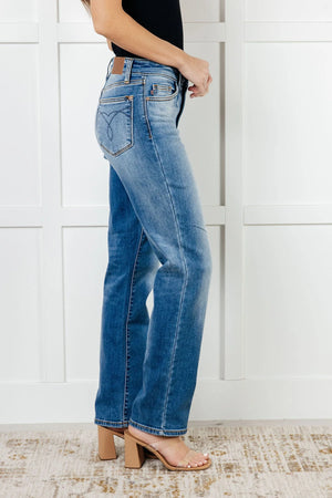 Judy Blue High Waist Vintage Wash Brushed Thermal Straight Leg Jeans