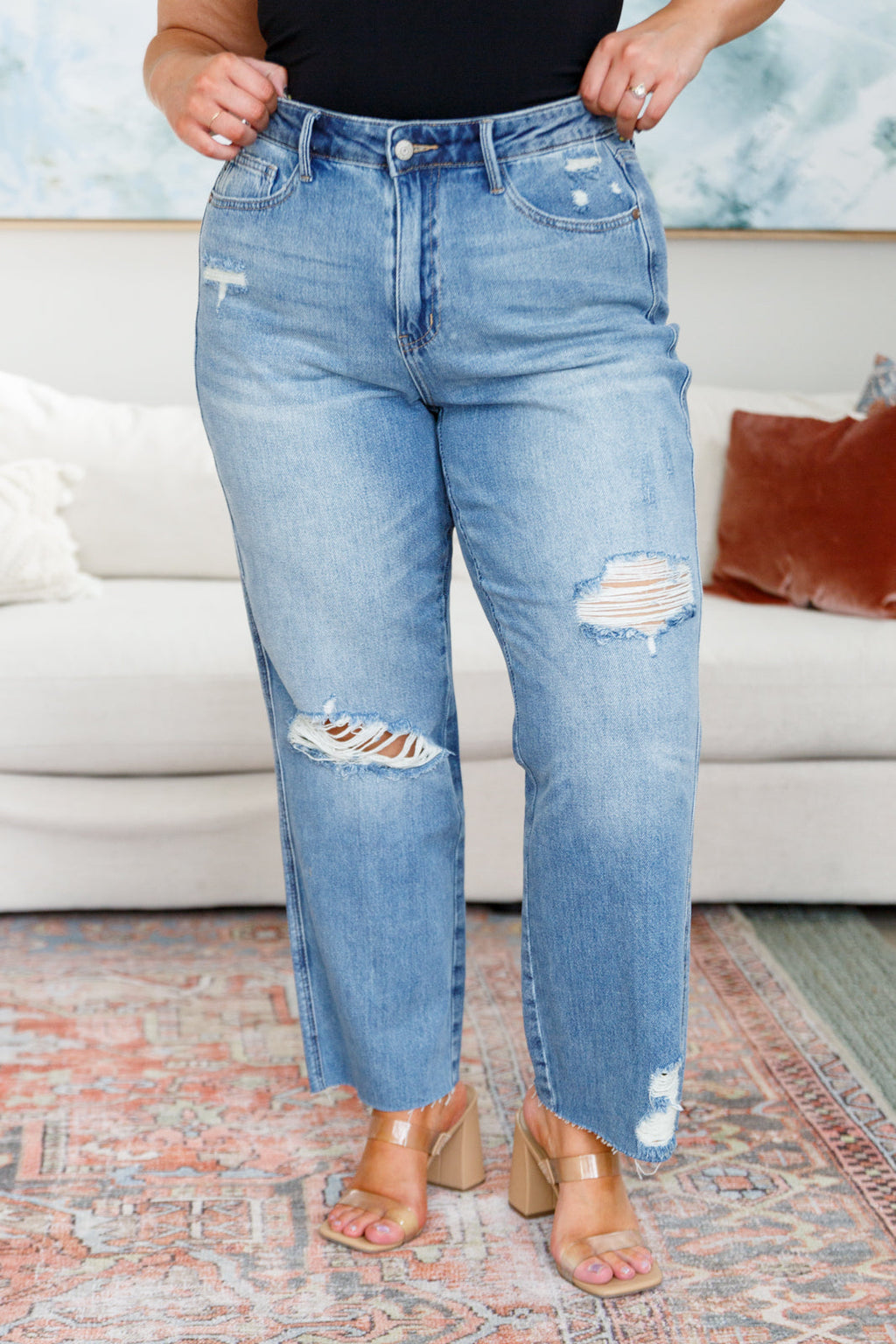 Judy Blue High Rise Rigid Magic Destroy Slim Straight Leg Jeans