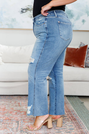 Judy Blue High Rise Rigid Magic Destroy Slim Straight Leg Jeans