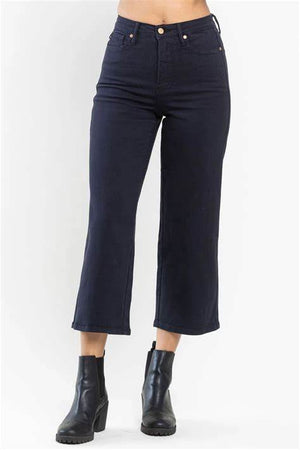 Judy Blue High Waist Tummy Control Wide Crop Leg Jeans Navy