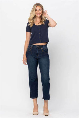Judy Blue High Waist Straight Leg Cropped Jeans with side slits & Pocket Detail