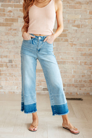 Judy Blue High Rise Wide Leg Crop Jeans with Release Hem in Medium Wash
