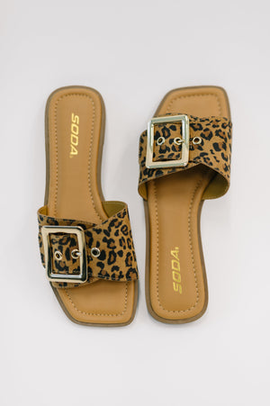 Opera Square Toe Buckle Slip On Sandal