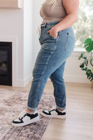 Judy Blue Hi Rise Non Distressed Drawstring Denim Joggers