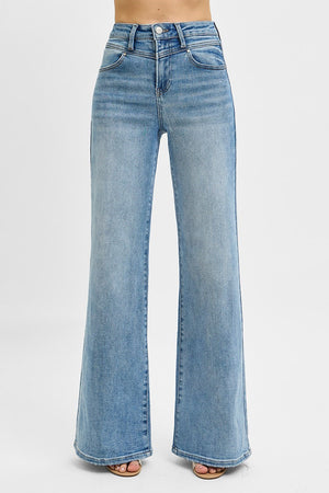 RISEN High Waist Wide Leg Front Yoke Detailed Jeans