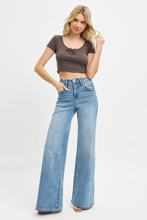 RISEN High Waist Wide Leg Front Yoke Detailed Jeans