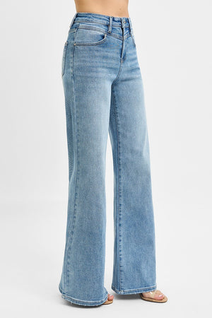 RISEN High Waist Wide Leg Front Yoke Detailed Jeans