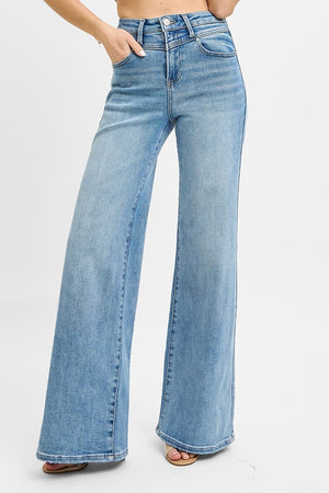 RISEN High Waist Wide Leg Front Yoke Detailed Jeans