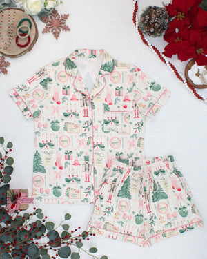 PREBOOK Brooke Top and Shorts Pajama Set - Pink Pine Noel