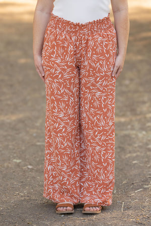 Presley Palazzo Pants - Rust Leaves by Michelle Mae