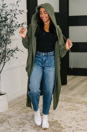 Pamper Travel Hooded Cardigan in Olive by Dear Scarlett