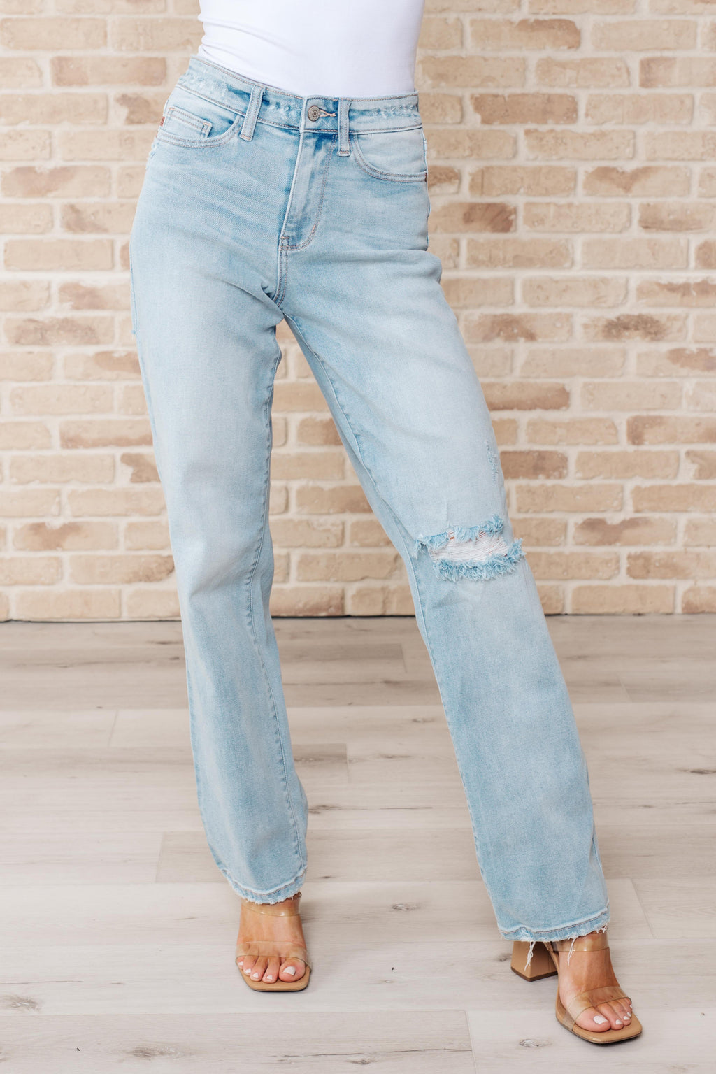 Judy Blue High Rise 90's Front & Back Distressed Straight Leg Jeans