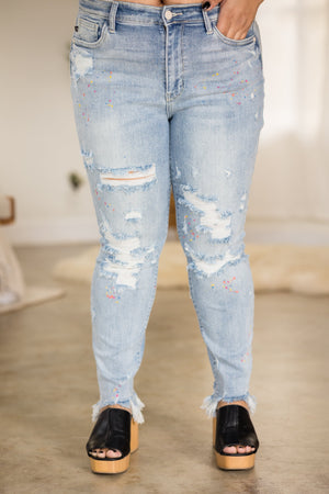 Judy Blue High Waist Party Paint Splatter Boyfriend Jeans