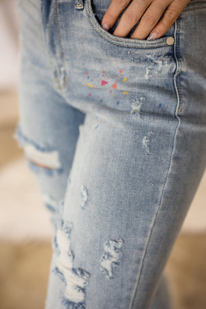 Judy Blue High Waist Party Paint Splatter Boyfriend Jeans