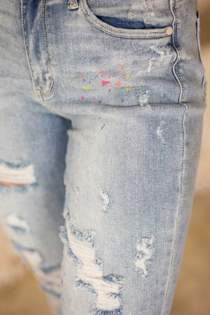 Judy Blue High Waist Party Paint Splatter Boyfriend Jeans