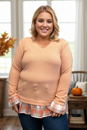 Peek Of Plaid - Pumpkin Waffle Knit