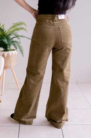 Judy Blue High Waist Olive Corduroy Retro Wide Leg Bottoms