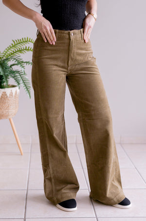 Judy Blue High Waist Olive Corduroy Retro Wide Leg Bottoms