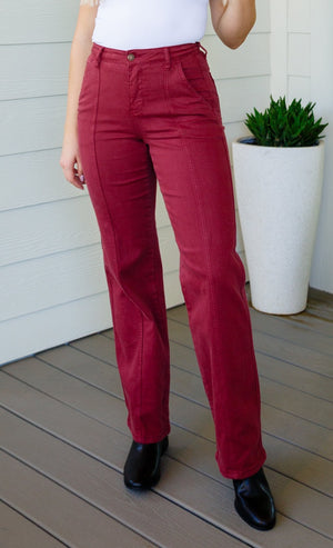 Judy Blue High Rise Front Seam Straight Jeans in Burgundy