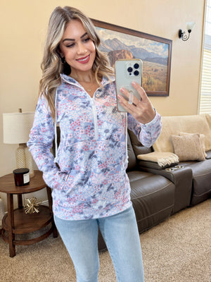 HalfZip Hoodie - Ditsy Blush Floral by Michelle Mae