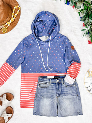 Hailey Pullover Hoodie - Faded Navy Freedom Stars and Stripes by Michelle Mae