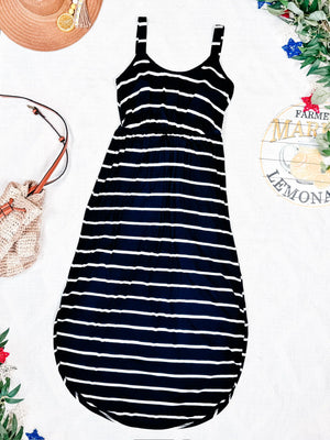 Reagan Ribbed Stripe Dress Navy by Michelle Mae