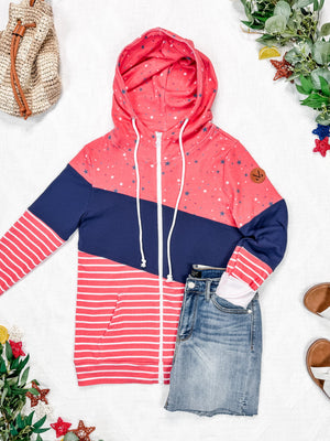 Colorblock Fullzip - Liberty Stars, Navy, and Stripes Trio by Michelle Mae