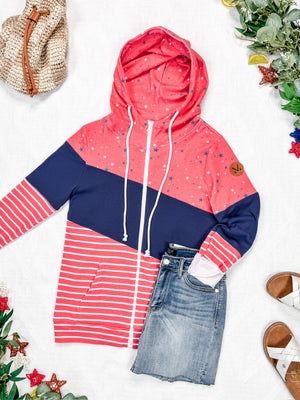 Colorblock Fullzip - Liberty Stars, Navy, and Stripes Trio by Michelle Mae
