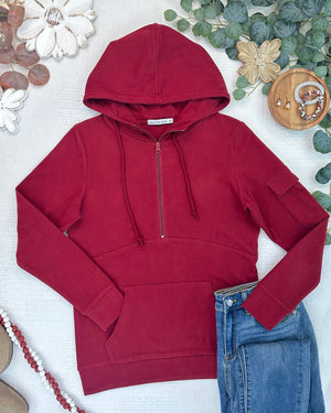 PREBOOK Pixie Pocket Halfzip Hoodie - Burgundy