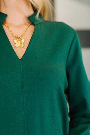 Portfolio Quarter Sleeve Dress in Hunter Green from Dear Scarlett